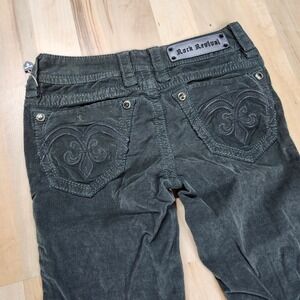Rock‎ Revival Corduroy Pants Embellished Pockets Skinny Jeans Green Size 26